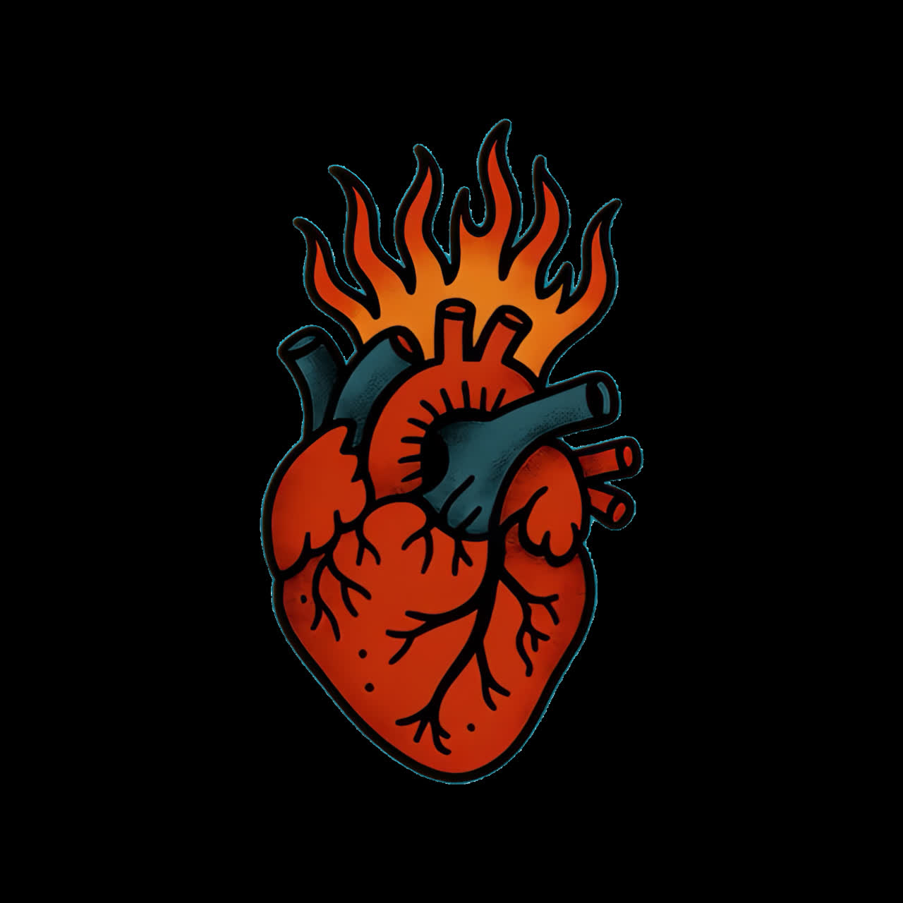 Animazione di un'illustrazione di cuore infuocato come risorsa isolata, video 4K trasparente, canale alfa