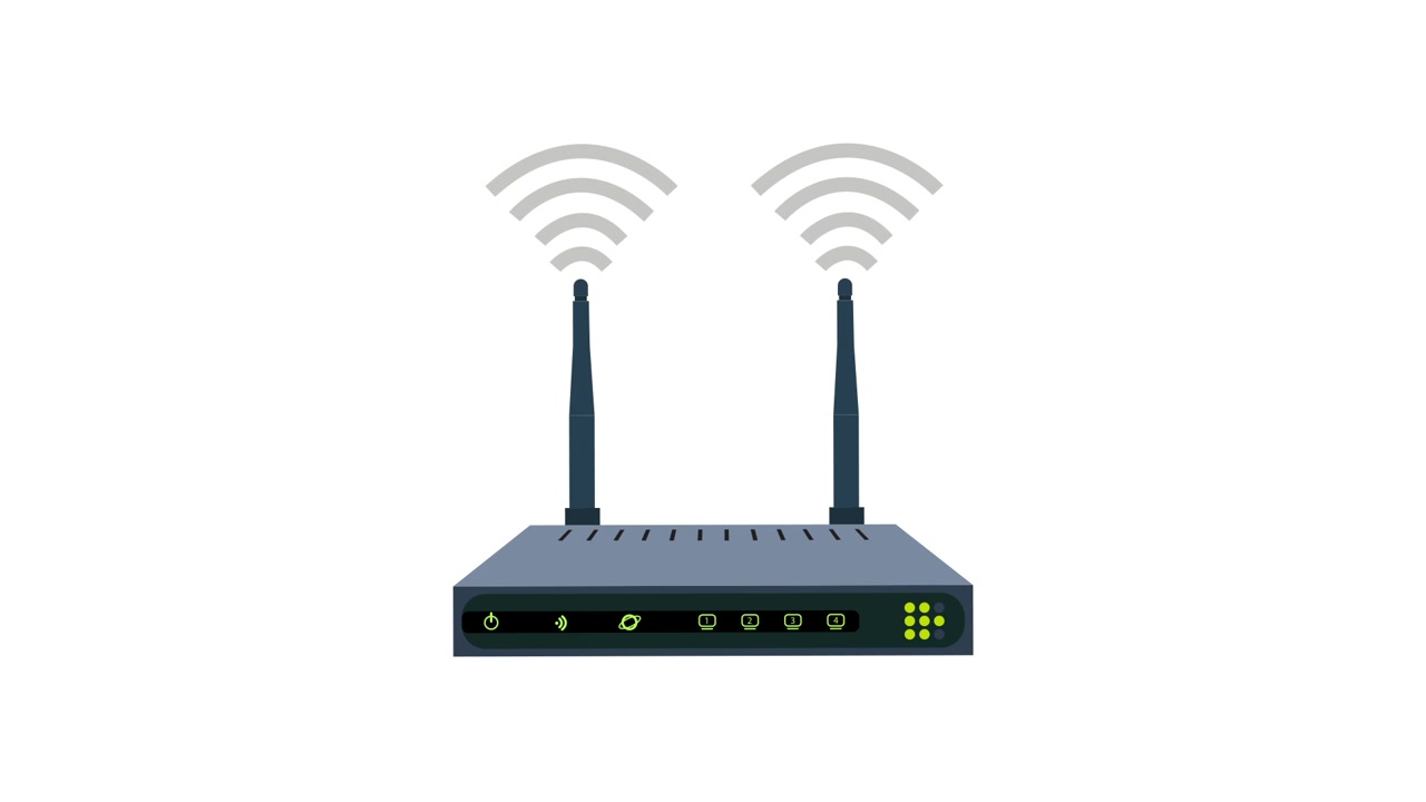 Graphic Animation of a Wireless Router Emitting Wi-Fi Signals
