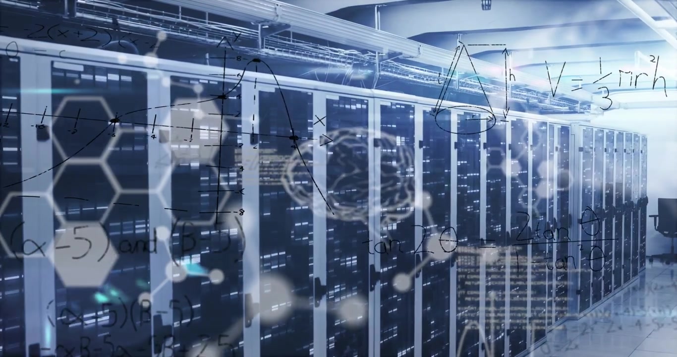 Animation of data processing over server room