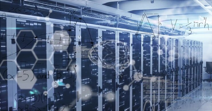 Animation of data processing over server room