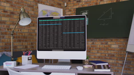 computer screen with data processing standing on desk in office