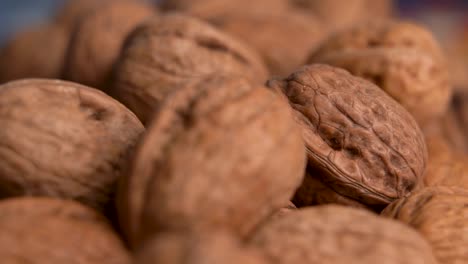 close up view of macro shot walnuts with shell on the table