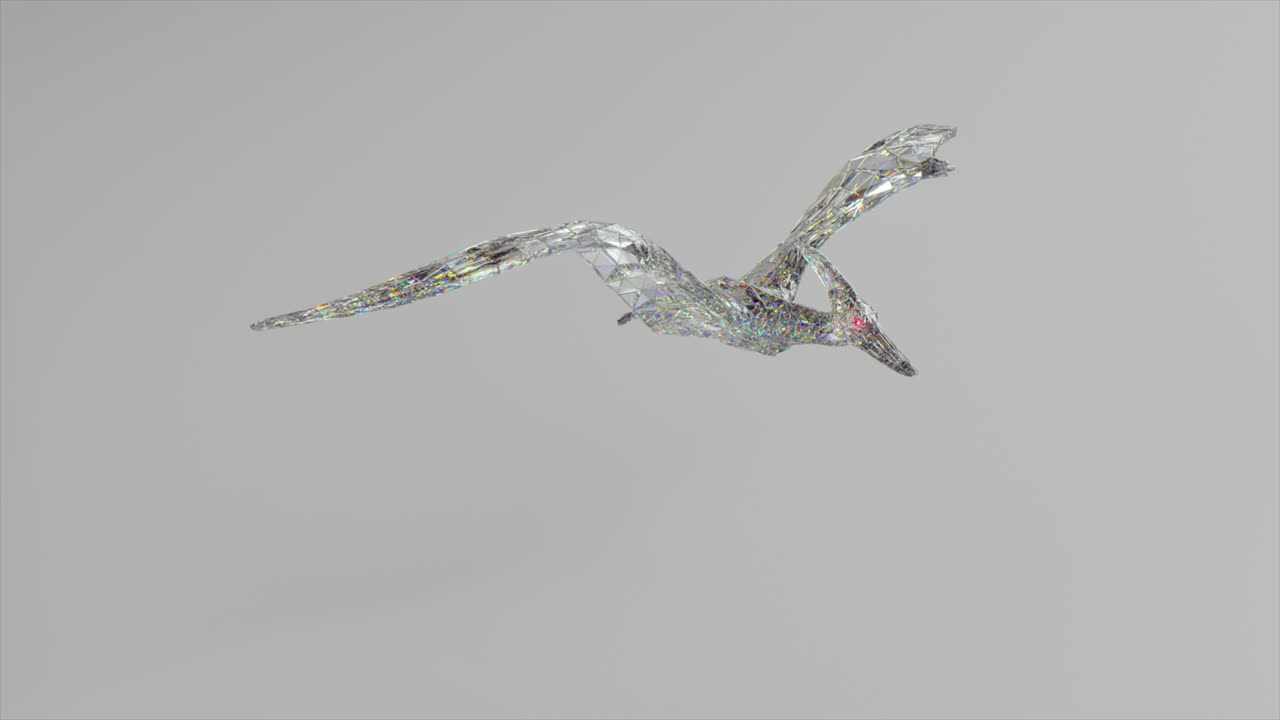 다이아몬드 pterodactyl 비행: 자연과 동물의 개념, 낮은 폴리, 색, 3d 애니메이션