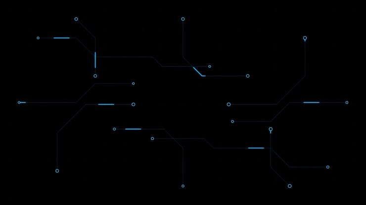 Digital Circuit Board Network Animation on Black Background