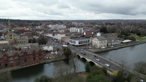 bedford town bridge uk over river ouse drone aerial view