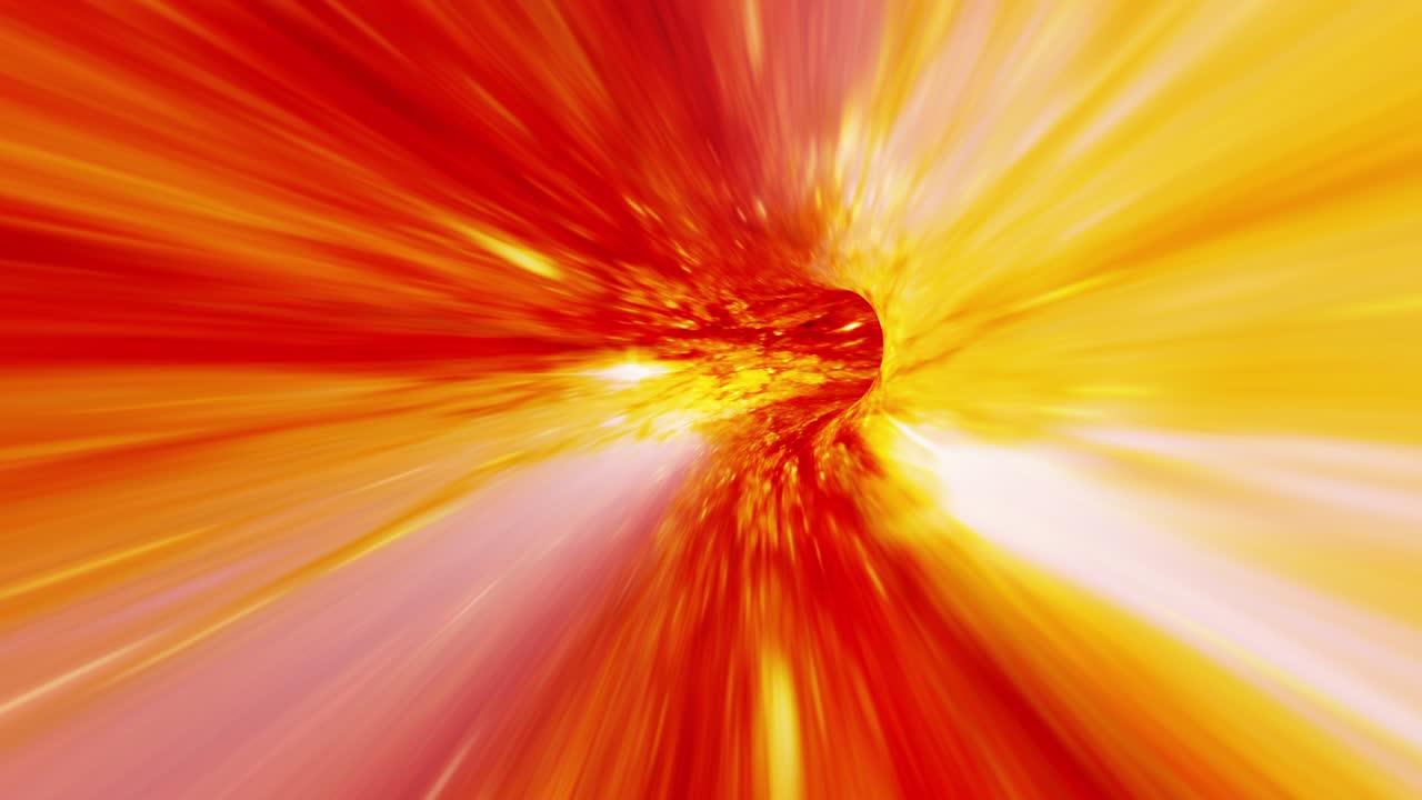 Abstract glow Yellow red energy warp hyperspace tunnel through time and space animation. 4K 3D Loop Sci-Fi interstellar travel through wormhole in hyperspace vortex tunnel. Abstract teleportation velocity