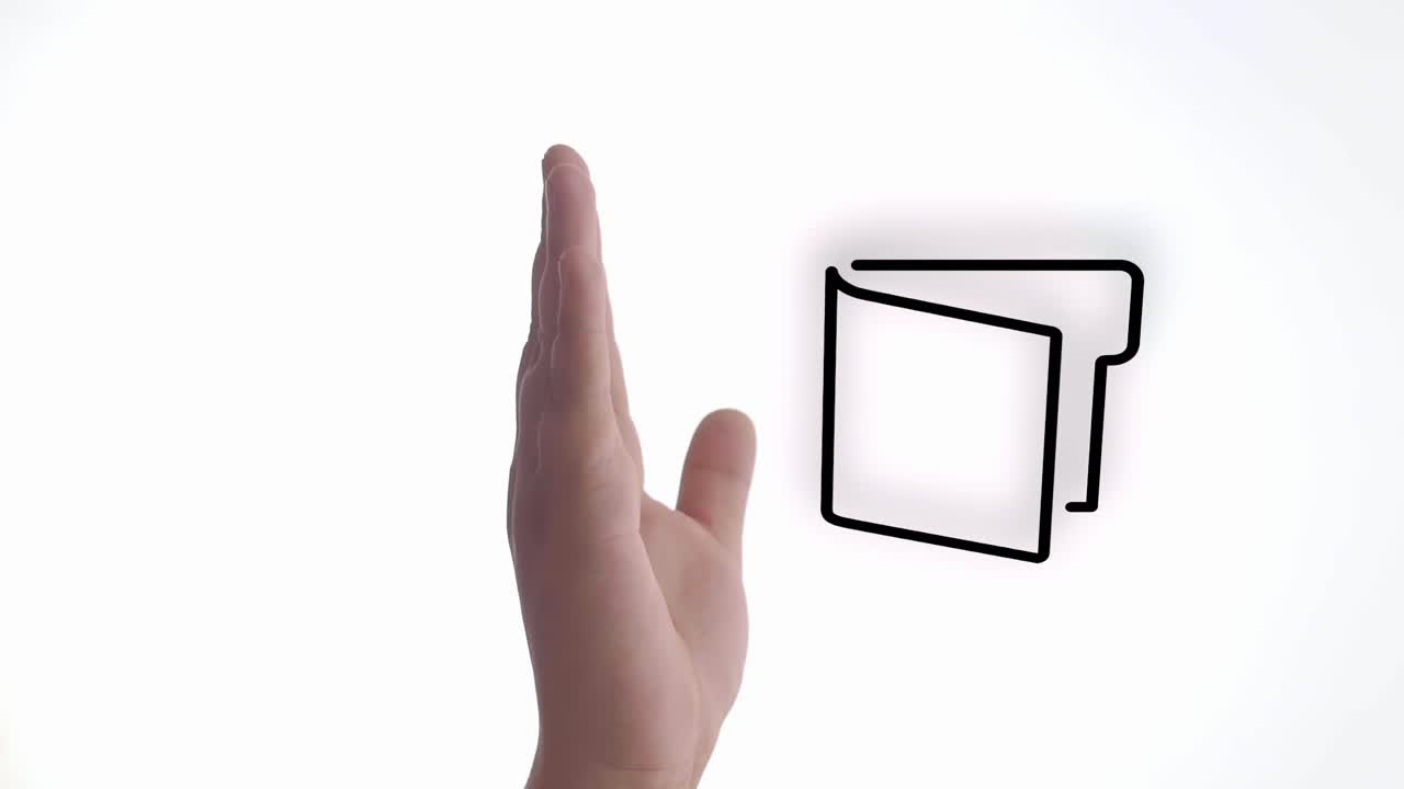 símbolo de una animación de carpeta que aparece sobre una mano