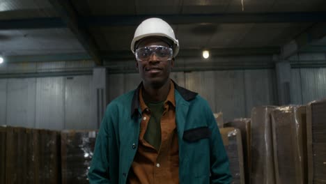 happy worker in a warehouse