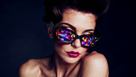 stylish woman with colorful glasses