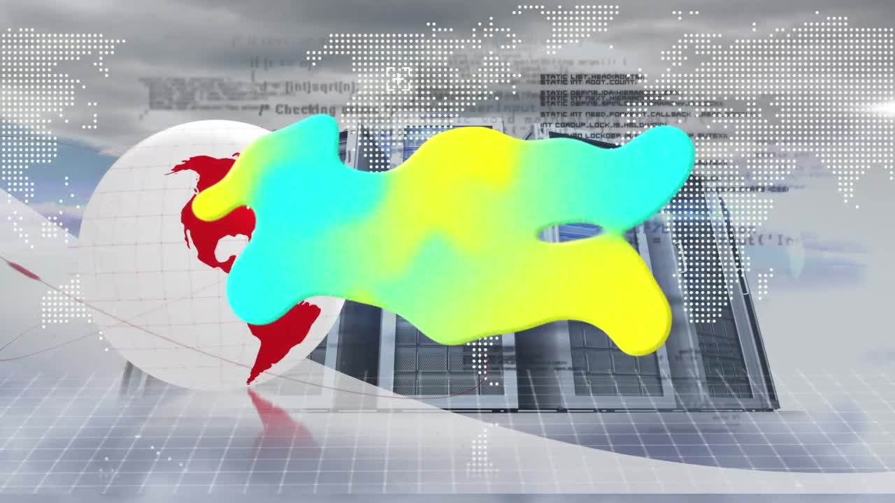 회전하는 지구와 하늘의 구름에 대한 컴퓨터 서버에 대한 그라디엔트 추상적인 모양