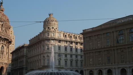slow motion view of de ferrari square in genoa, city main square, with the beautiful fountain.