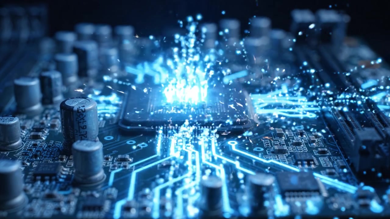 Close-Up Exploration of a Circuit Board Highlighting the Intricate Backdrop of Microchips and Electrical Pathways in a High-Tech Environment