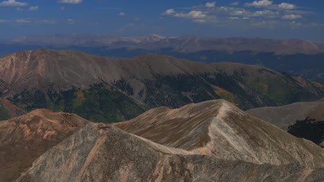 huron peak summit 14er hike climb summer fall autumn rocky mountains colorado aerial drone collegiate peaks three apostles la plata switchback trail buena vista sunny blue sky parallax circle left