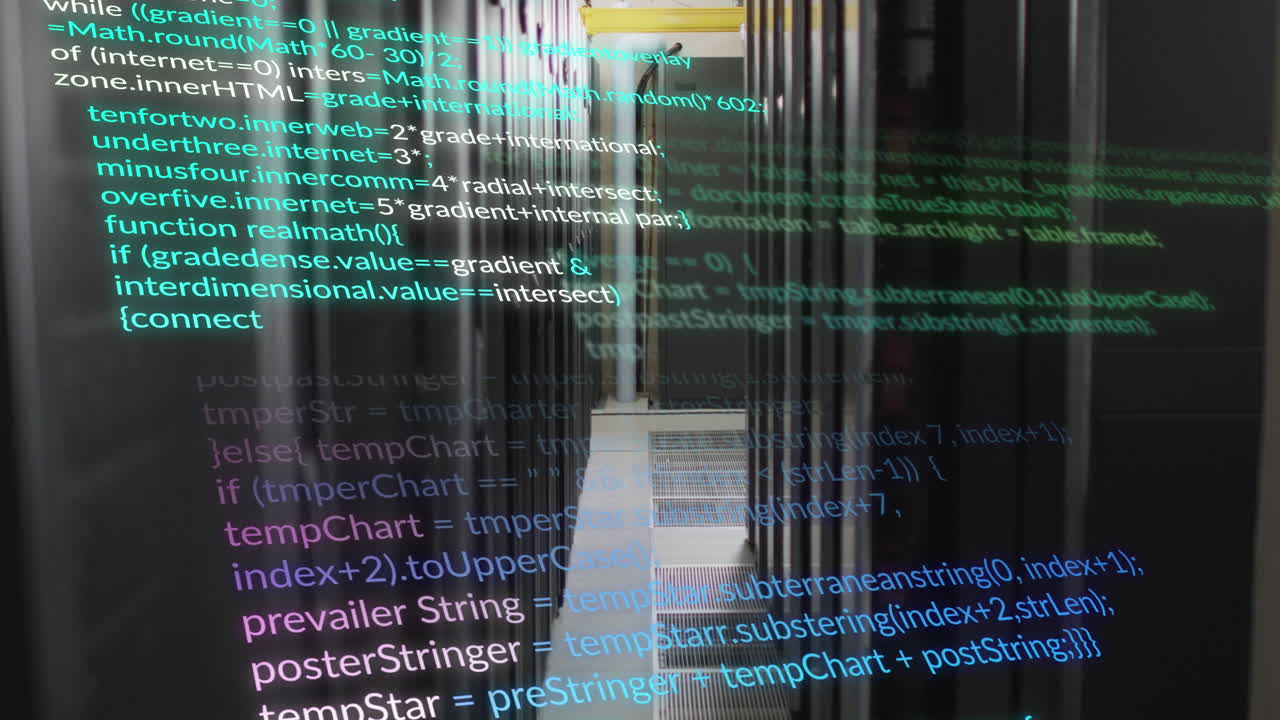 animación del procesamiento de datos contra la sala de servidores de computadoras