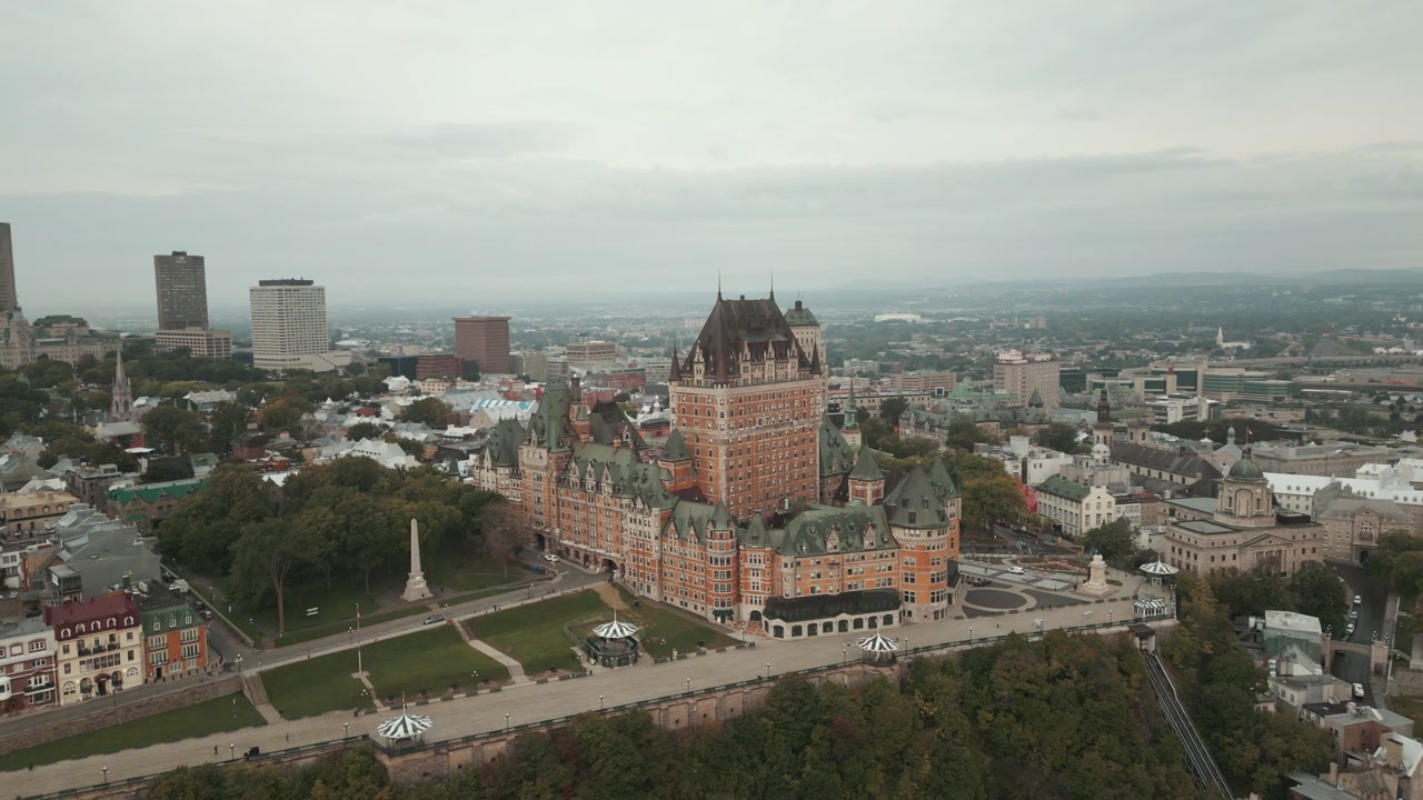 Aerial Drone Shot of Château Frontenac in Quebec City