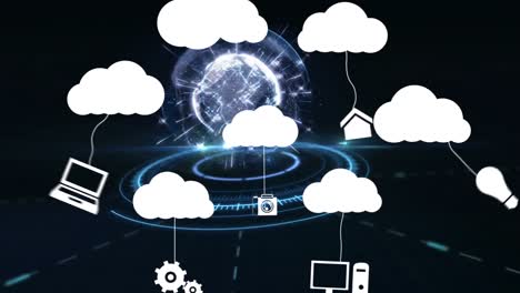animación de nubes con iconos sobre el globo
