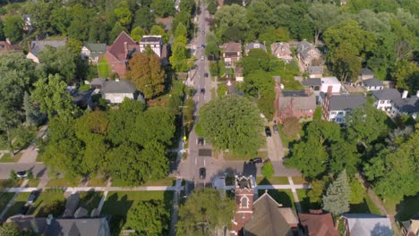 aerial view of affluent historical homes in indian village in detroit