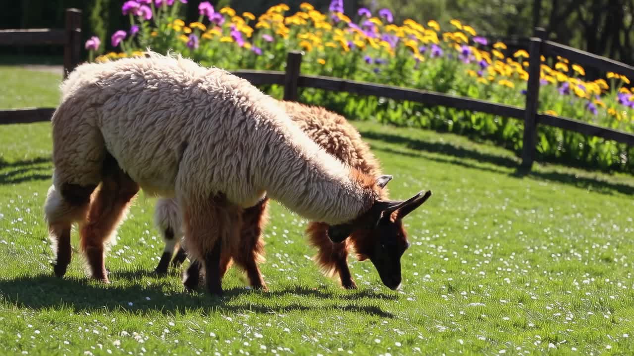 Llamas Grazing in a Meadow