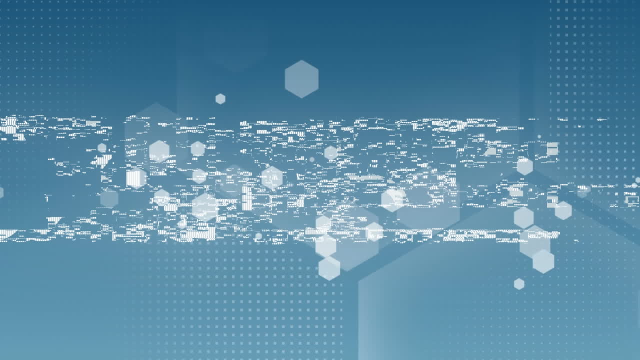 파란색 바탕에  ⁇ 색 육각형 위에 왜곡된  ⁇ 색 텍스트로 판매의 애니메이션