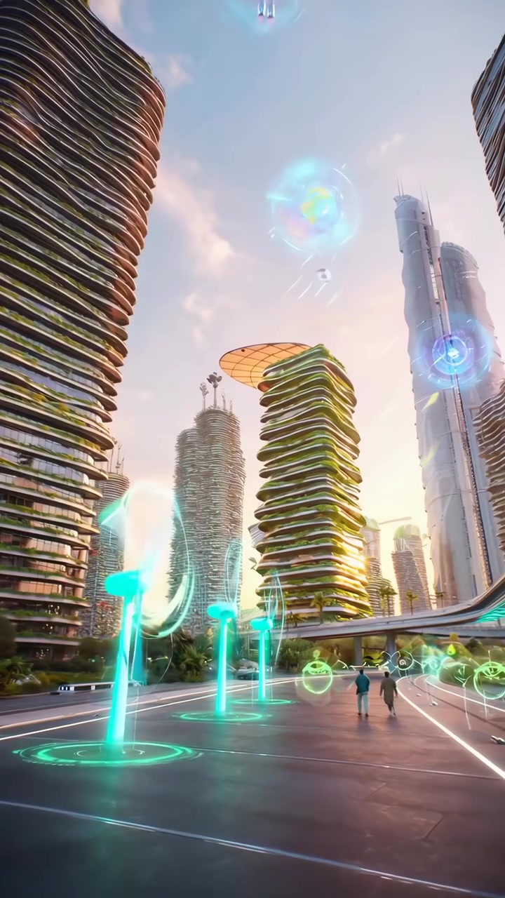 Futuristic Sustainable City with Holographic Technology and Green Architecture