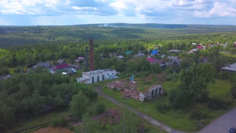 aerial view of an abandoned village and factory