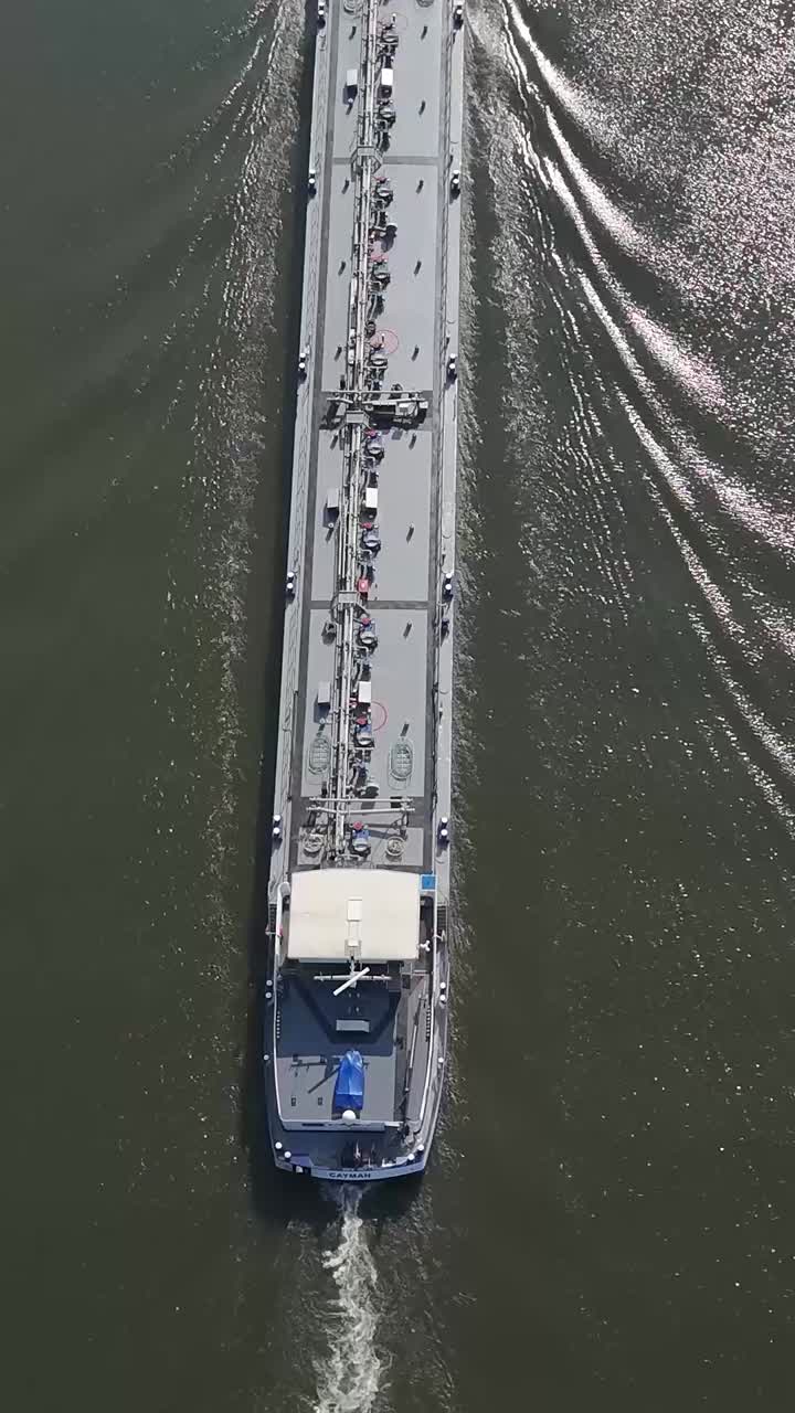 Aerial View of a Tanker Ship on a River