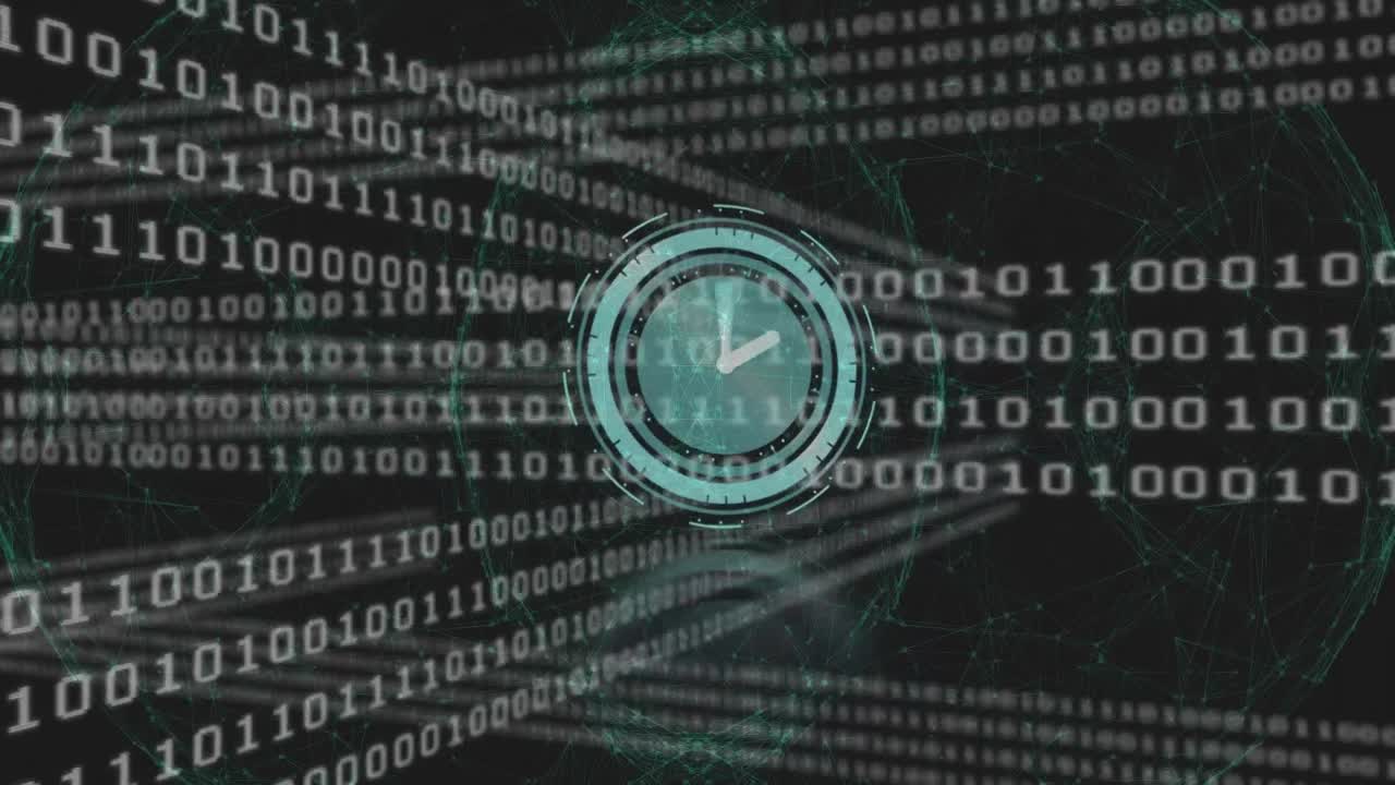 Animation of clock moving fast over binary coding