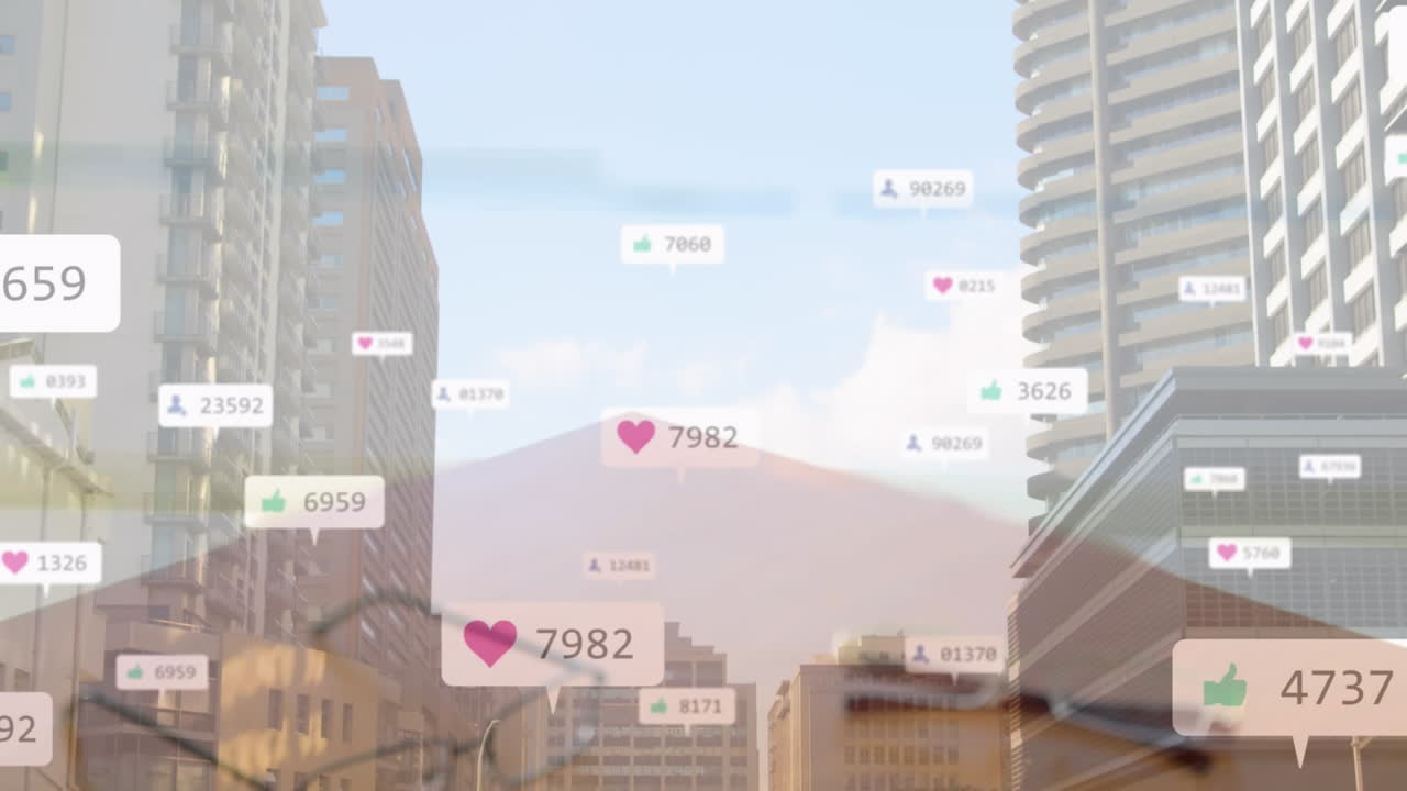 비즈니스맨과 비즈니스맨이 손을 흔들고 있는 중간 섹션 위에 증가하는 숫자를 가진 디지털 아이콘