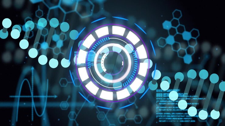 Animation af DNA-streng, digital databehandling over skopscanning på sort baggrund
