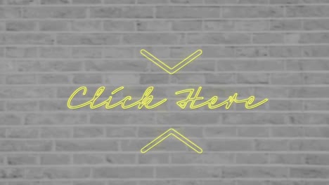 animation of yellow neon text, click here, on monochrome brick wall background