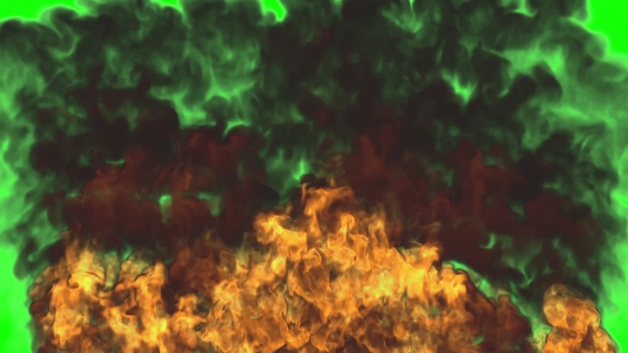 4k uhd denso cortafuegos oscuro o línea de fuego ardiente con humo negro - aislado en pantalla verde para uso de chromakey - 60 fps animación 3d