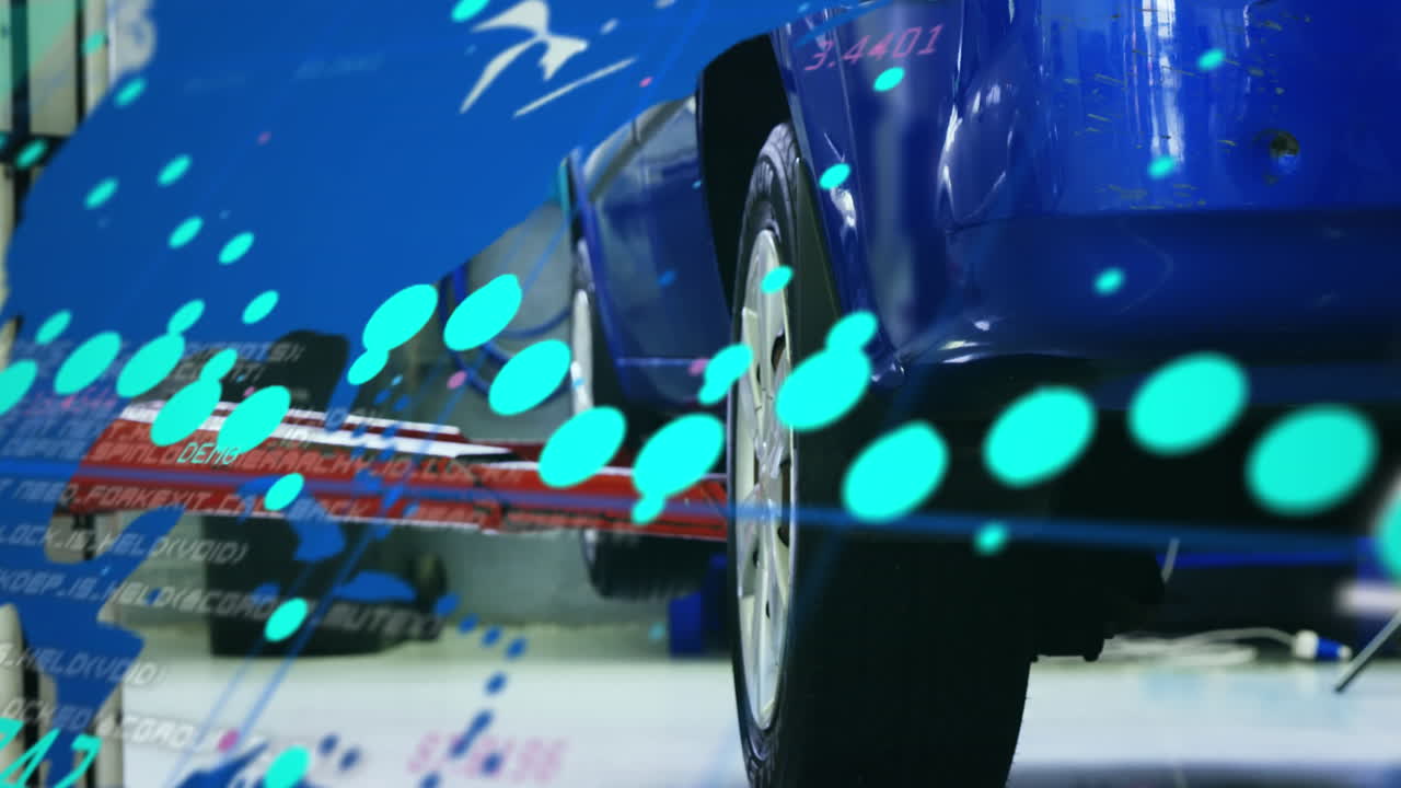 그래프, 지도, 숫자의 애니메이션 엘리베이터에서 차고에서 수리하기 위해 차를 가져가는