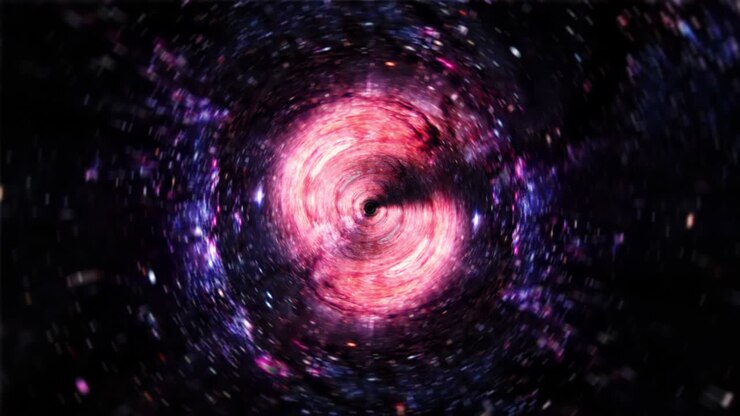 Abstract blurred orange purple blue hyperspace tunnel through space time vortex. 4K 3D Loop Sci-Fi interstellar space travel through wormhole. Abstract teleportation velocity jump in cyberspace with supernova light.