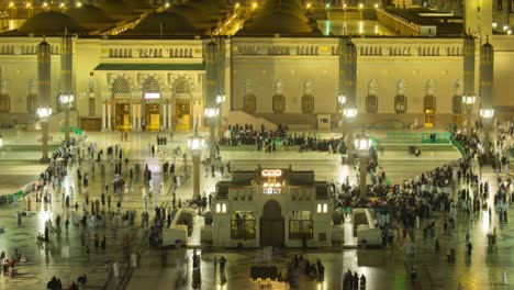 evening time-lapse looking over the al masjid al abawi mosque in medina