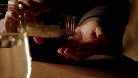 person taking pills with water