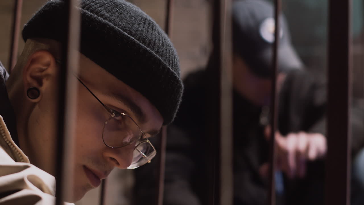 Young Man Behind Metal Bars