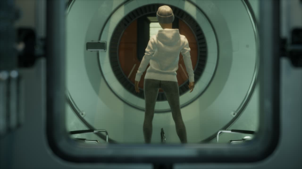 Woman astronaut on a futuristic spaceship