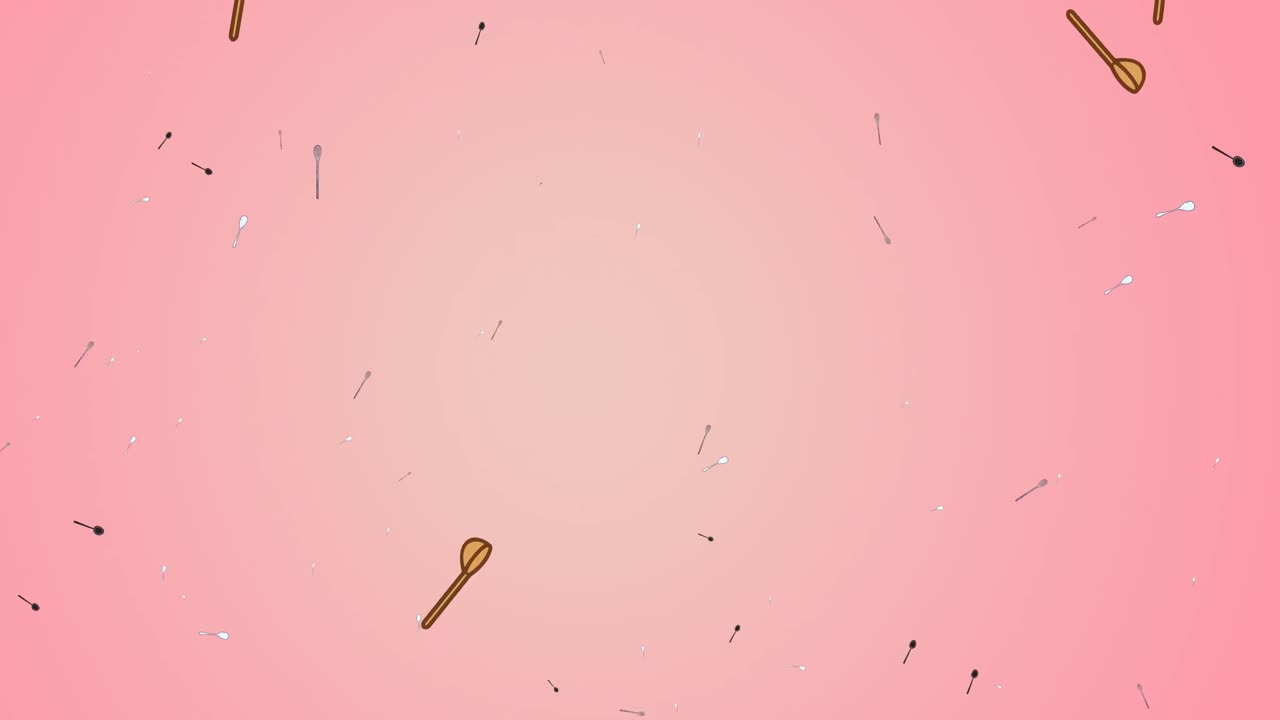 animación de cucharas flotantes sobre un fondo rosado