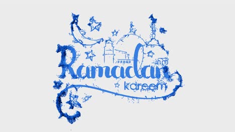 particles forming ramadan kareem handwritten lettering with mosque