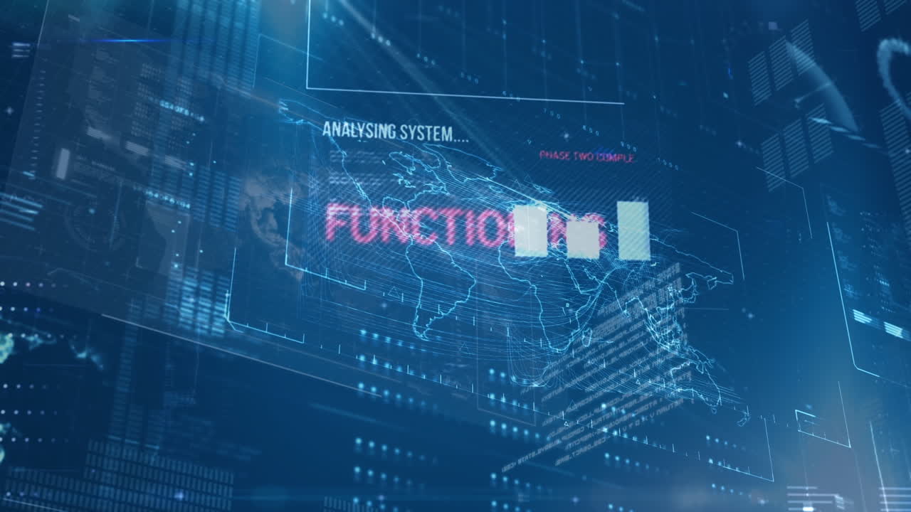 파란색 배경 위의 데이터 처리 애니메이션