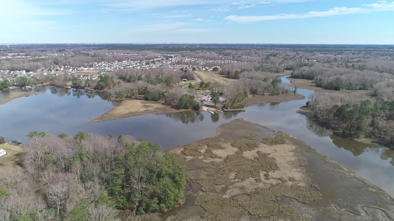 Drone shot of approaching Bennett's Creek Park in Suffolk Virginia