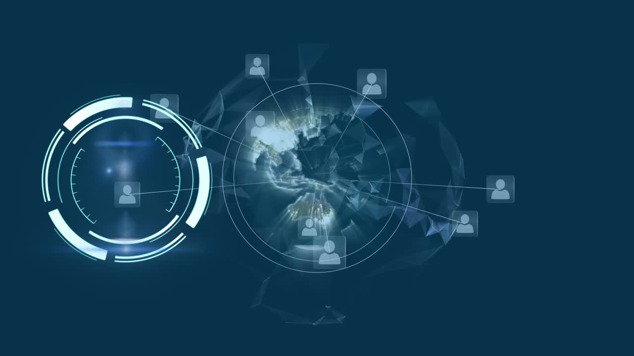 연결 네트워크와 글로브를 통해 범위 스캐닝의 애니메이션