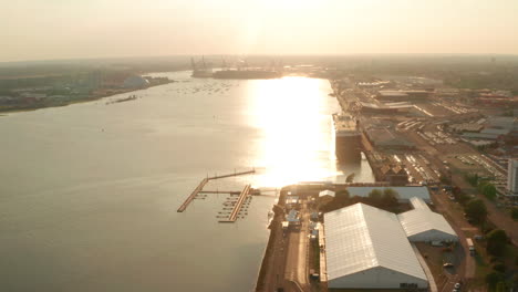 Rising-circling-aerial-shot-over-Southampton-Port