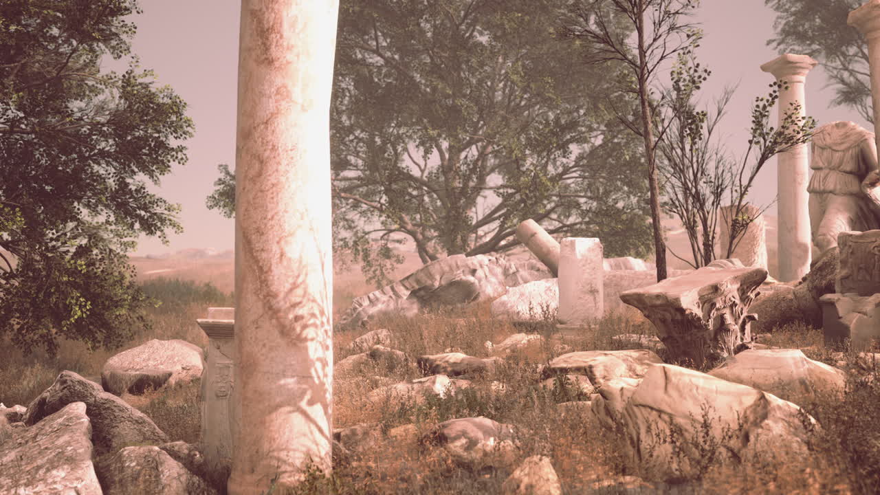 부서진 동상 들 이 있는 고대 로마의 폐허