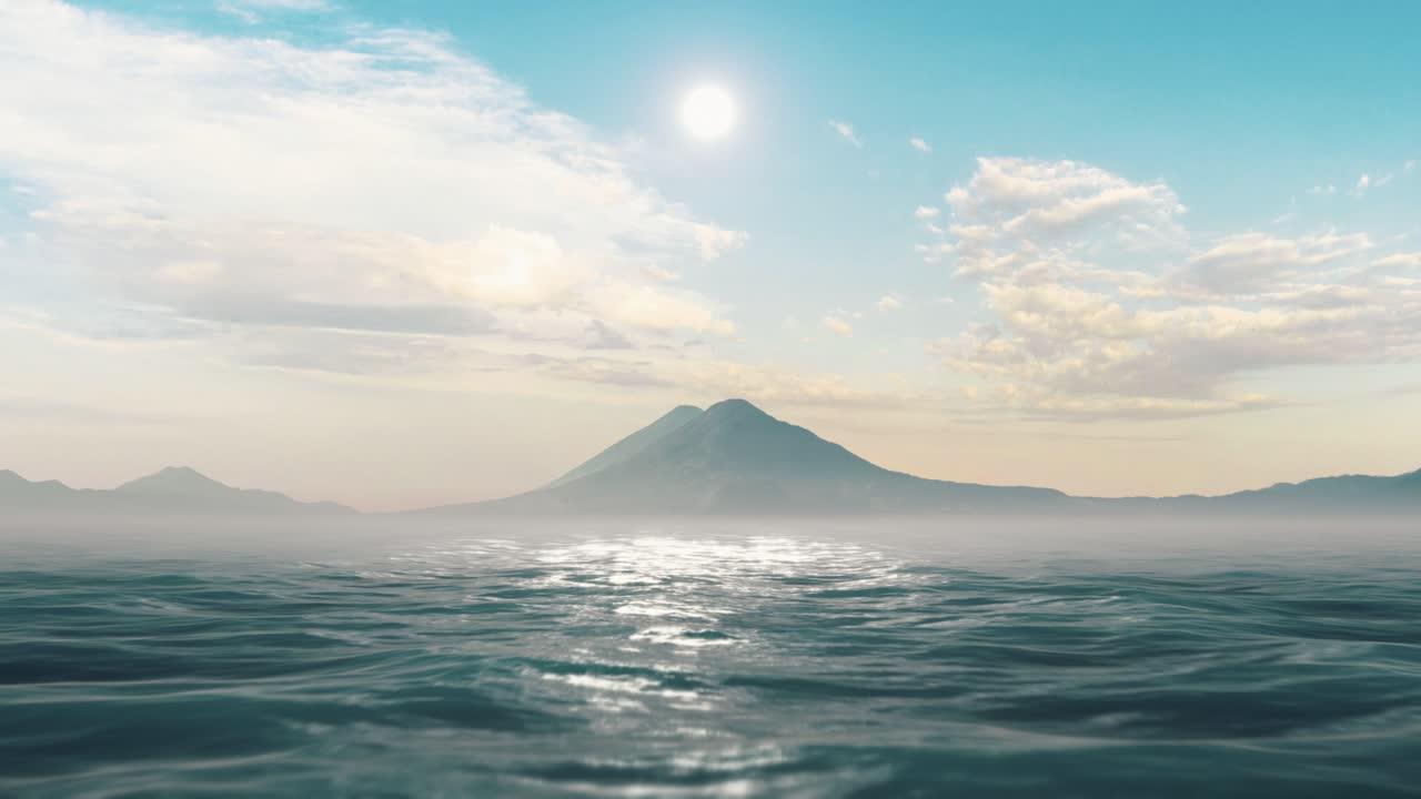 Scenic View of Lake Atitlán with Volcano and Clouds