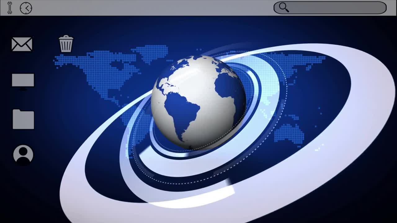 Animation of virus warning text and data processing over globe