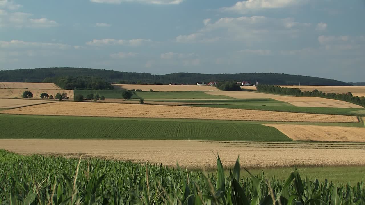 Beautiful panorama shot over fields in Bavaria near Mendorf in summer, Germany