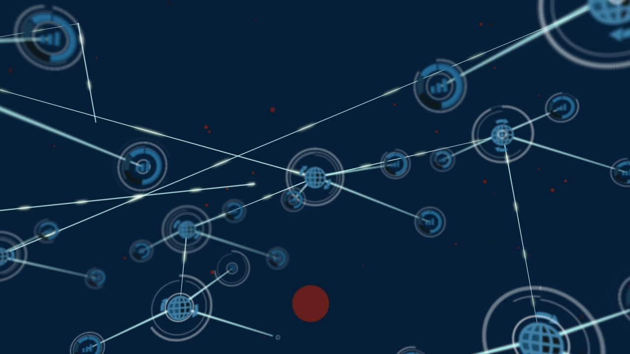 Animation of network of connections with digital icons over blue background