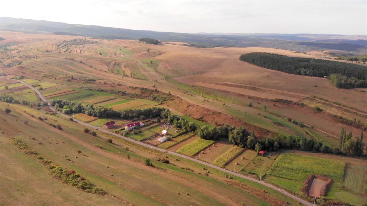 Aerial Footage of Romania land Landscape And Small village