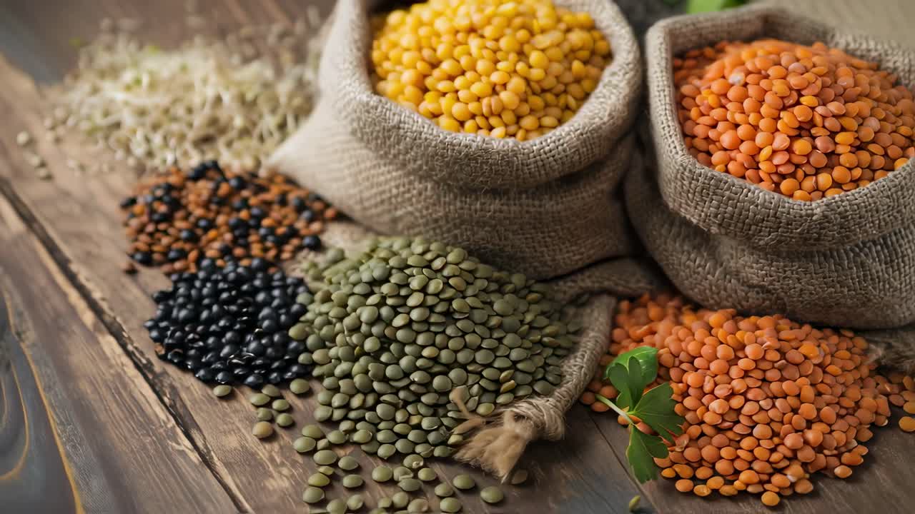 Assortment of Lentils in Burlap Bags